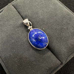 Nature Lapis& Blue chalcedony 2 side Pedent in 925 Silver